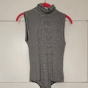 BCBGMaxAzria Black and White Striped Bodysuit